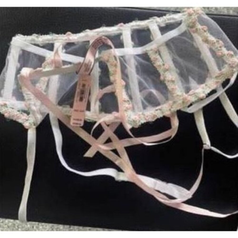 Garter Belt Lingerie White Floral Dream Angels XS Small Bride Womens Wedding